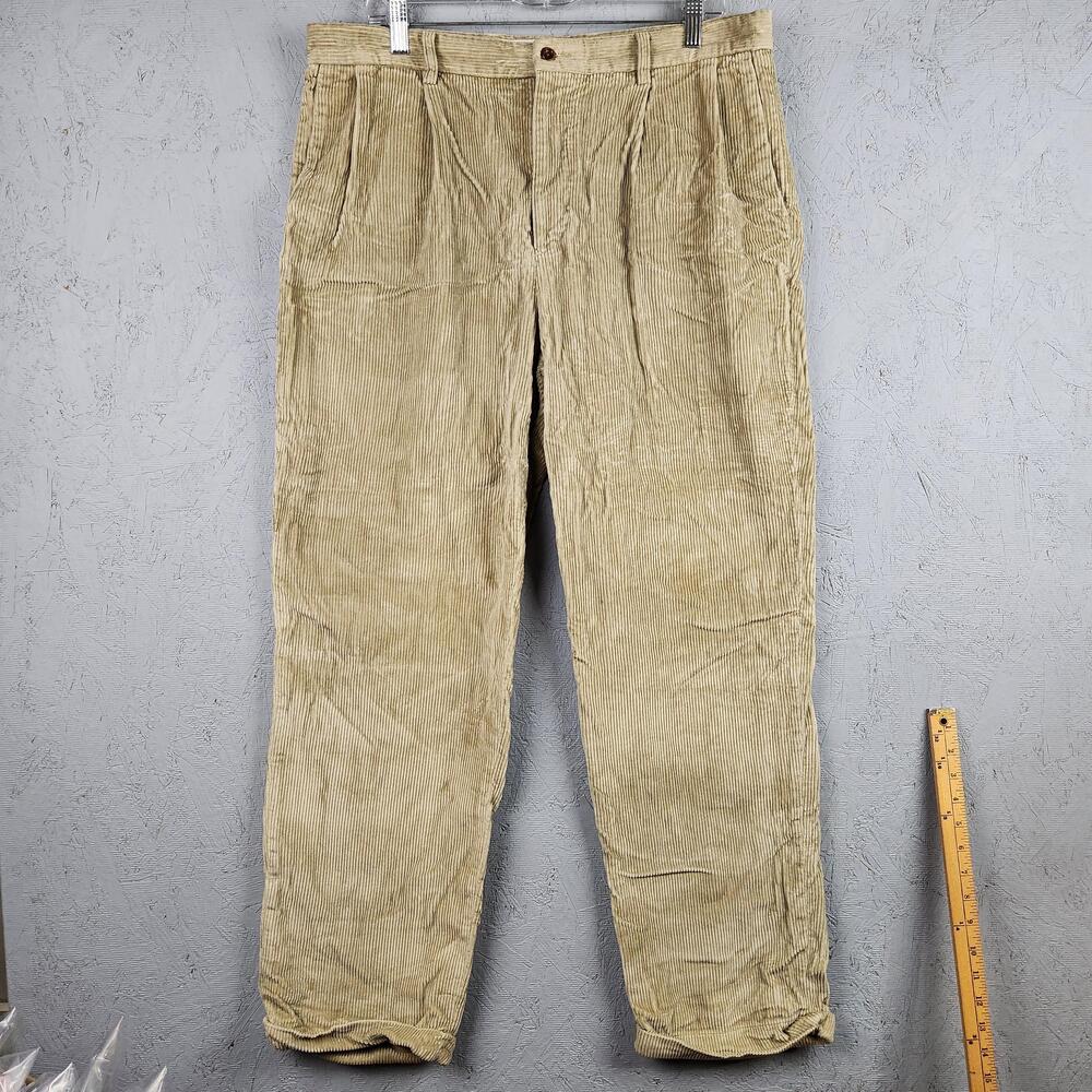 Vintage Nautica Pants Mens 36x32 Khaki Tan Rigger Classic Fit Corduroy Pleated
